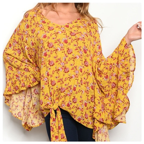 Oversized Bohemian Gypsy Tie Front Top - Picture 3 of 4